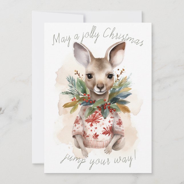Tarjeta Festiva Cute Kangaroo Jolly Navidades Card (Anverso)