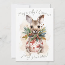 Cute Kangaroo Jolly Navidades Card