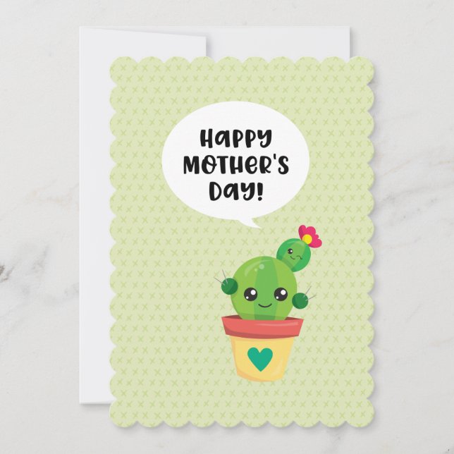 Tarjeta Festiva Cute Kawaii Cactus Día de la Madre (Anverso)