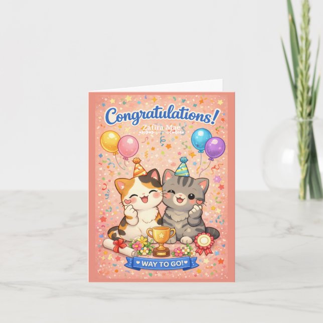 Tarjeta Festiva Cute Kawaii Cat Congratulations Card Party Kitten (Anverso)