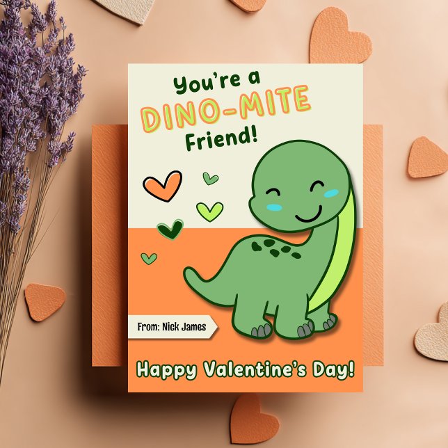 Tarjeta Festiva Cute Kids Dino Mite Friend Valentine's Day (Subido por el creador)