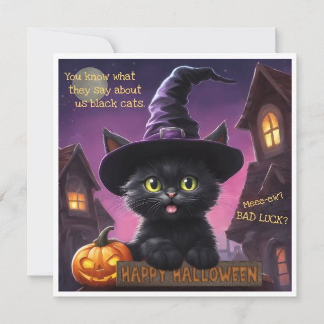 Tarjeta Festiva Cute Kitten Halloween Card (Anverso)