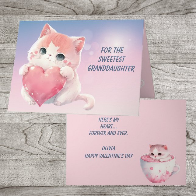 Tarjeta Festiva Cute Kitten Nieta De Corazón Rosa Valentine (Subido por el creador)