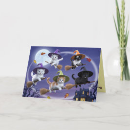 Tarjeta Festiva Cute Kitten Witches Halloween Card