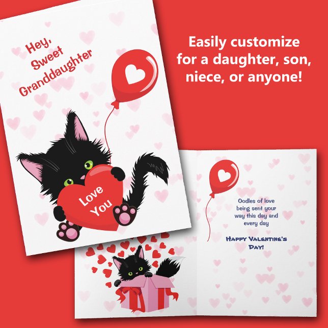 Tarjeta Festiva Cute Kitten y Heart Balloon Card (Subido por el creador)