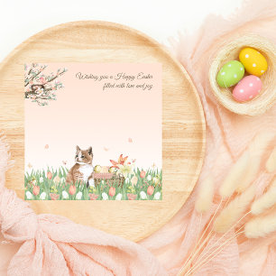 Tarjeta Festiva Cute Kitten y Mariposas Pascua