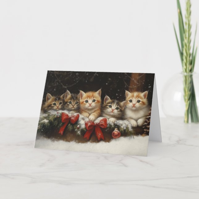 Tarjeta Festiva Cute Kittens in Christmas Garland (Anverso)