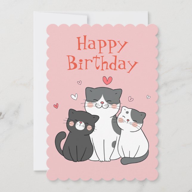 Tarjeta Festiva Cute Kitty Cat Pink Happy Birday Greft Card (Anverso)