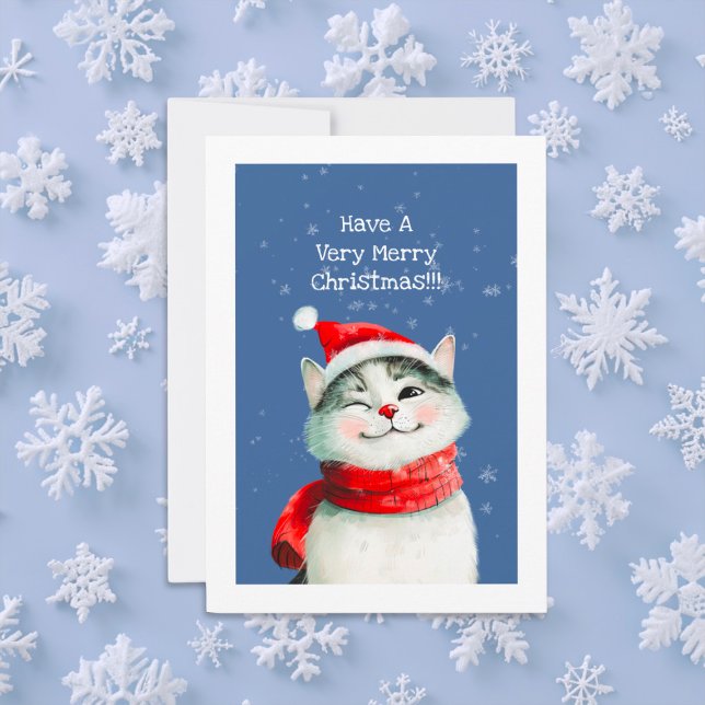 Tarjeta Festiva Cute Kitty Merry Christmas Card ("Have A Very Merry Christmas" cute cat card)
