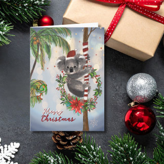 Tarjeta Festiva Cute Koala Australian Christmas Card | Palm tree