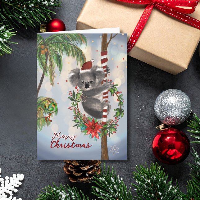 Tarjeta Festiva Cute Koala Australian Christmas Card | Palm tree (Cute Koala Australian Christmas Card  Palm tree)