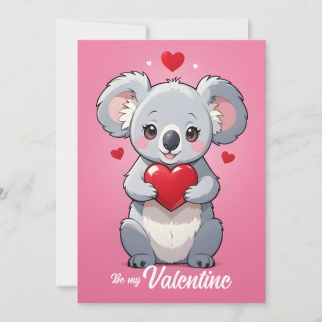 Tarjeta Festiva Cute koala rosa amor día de San Valentín (Anverso)
