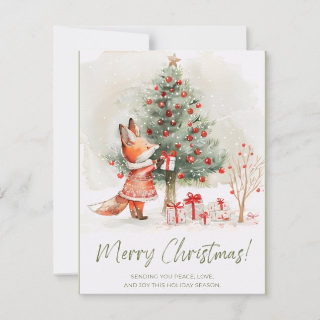 Tarjeta Festiva Cute Lady Fox in Red Dress Christmas Card (Anverso)