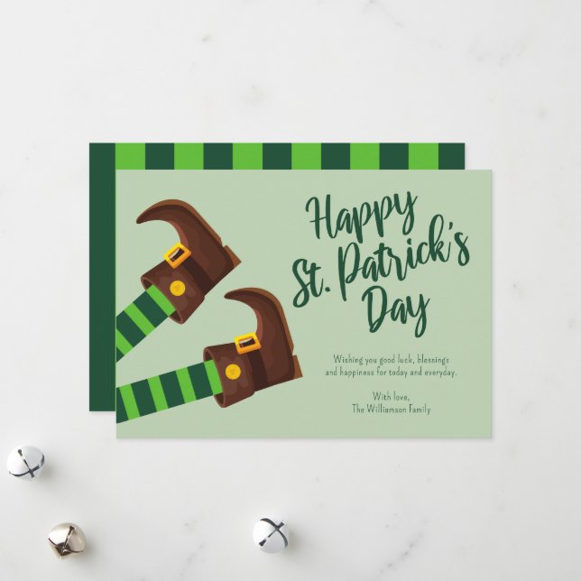 Tarjeta Festiva Cute Leprechaun Legs Green Happy St. Patrick's Day (Anverso/Reverso In Situ)