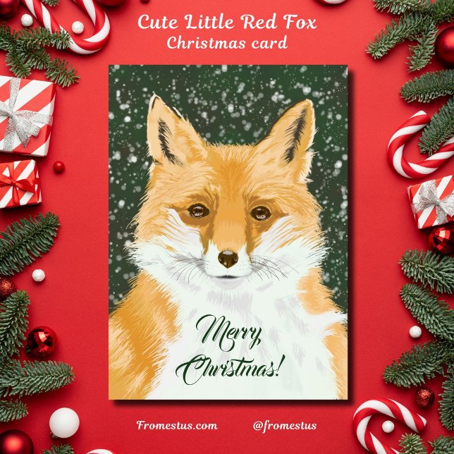 Tarjeta Festiva Cute Little Red Fox - in snow Merry Christmas.  (Subido por el creador)