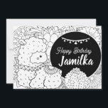 Tarjeta Festiva Cute Llama Cactus Kids Birday Floral Colores<br><div class="desc">Tarjeta de cumpleaños de color personalizado con vegetación botánica y Llama</div>