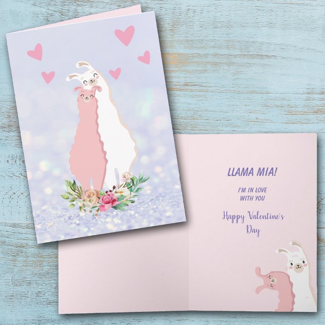 Tarjeta Festiva Cute Llama Mia in Love Valentine (Subido por el creador)