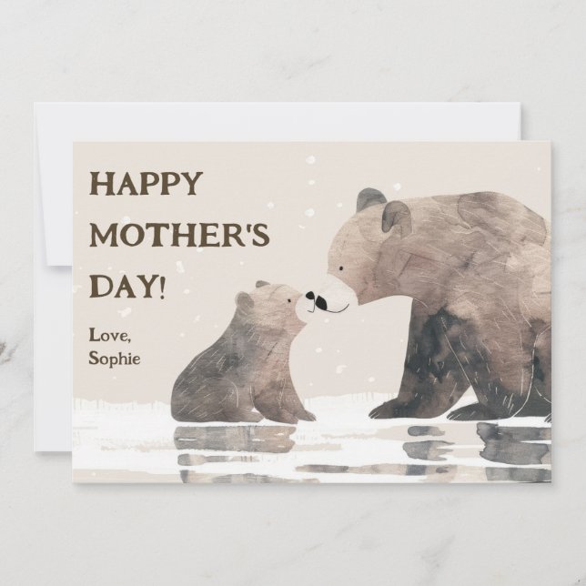 Tarjeta Festiva Cute Mama Bear y Cub Happy Mother's Day Card (Anverso)