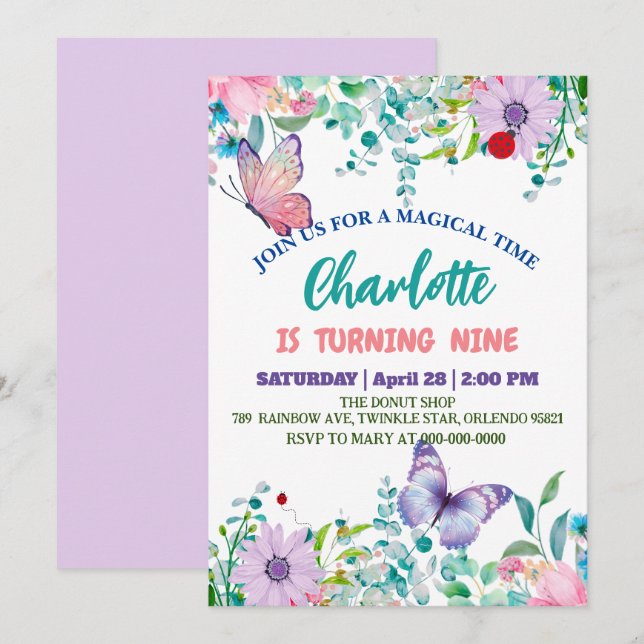 Tarjeta Festiva Cute mariposa Polka punto floral Flor cumpleaños (Anverso / Reverso)