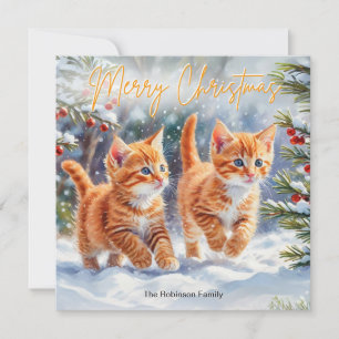 Tarjeta Festiva Cute Mascotas Pelirrojas Gatitos Navideños Alegres