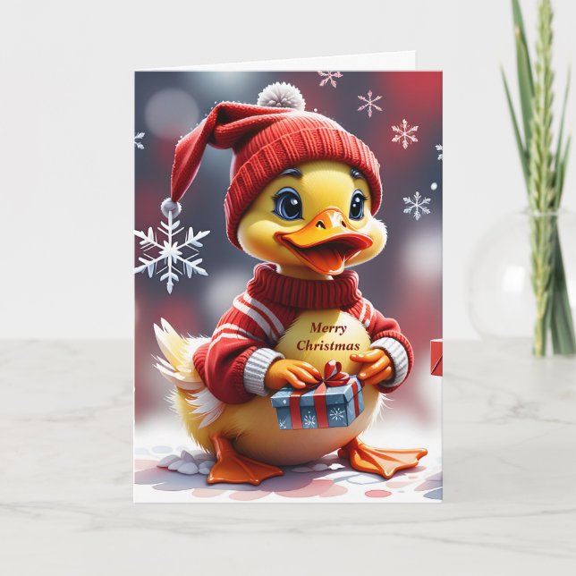Tarjeta Festiva Cute Merry Christmas Duck (Anverso)