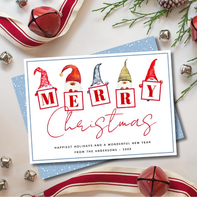Tarjeta Festiva Cute Merry Christmas Gnomes Rótulos (Subido por el creador)