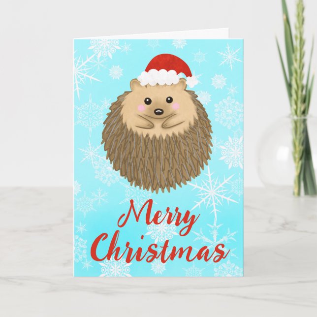Tarjeta Festiva Cute Merry Christmas Hedgehog (Anverso)