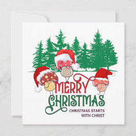 Tarjeta Festiva Cute MERRY CHRISTMAS MUSHROOM Christian