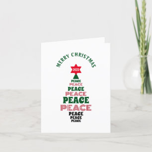 Tarjeta Festiva Cute Merry Christmas Peace Tree Elegant White