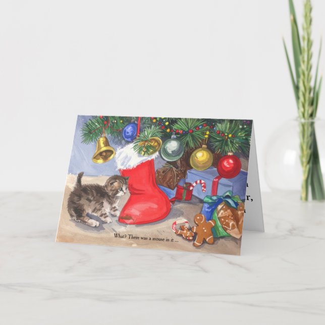 Tarjeta Festiva Cute Merry Christmas Tree Kitten  (Anverso)