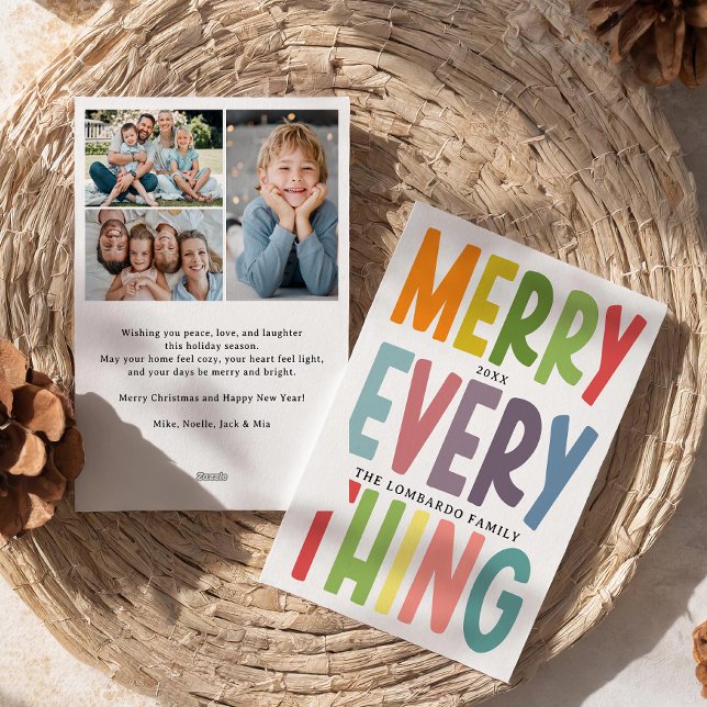 Tarjeta Festiva Cute Merry Everything Inclusive 3 photos collage (Subido por el creador)