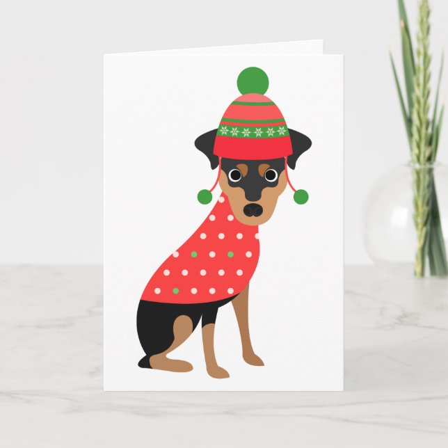 Tarjeta Festiva Cute Min Pin Dog Navidades Card (Anverso)