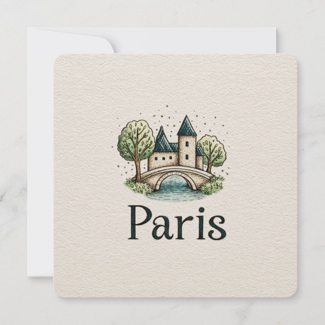 Tarjeta Festiva Cute Minimalistic Paris Skyline (Anverso)