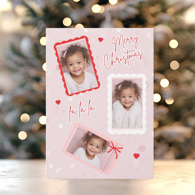Tarjeta Festiva Cute Modern Pink Christmas Photo Card | Fa La La  (Subido por el creador)