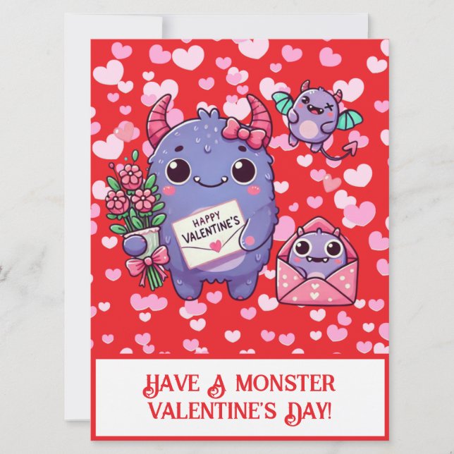 Tarjeta Festiva Cute monster día de San Valentín  (Anverso)