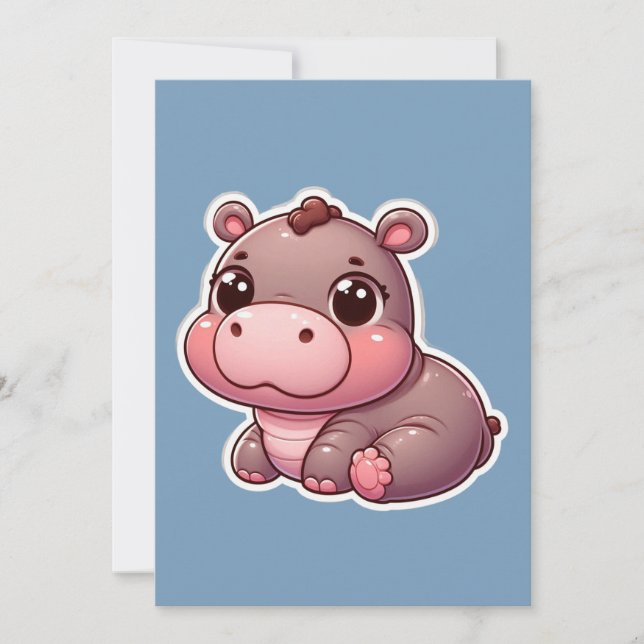 Tarjeta Festiva Cute Moo Deng Baby Hippo (Anverso)