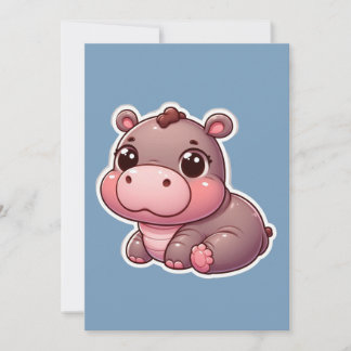 Tarjeta Festiva Cute Moo Deng Baby Hippo