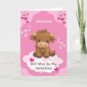 Tarjeta Festiva Cute Moo Highland Cow Valentine