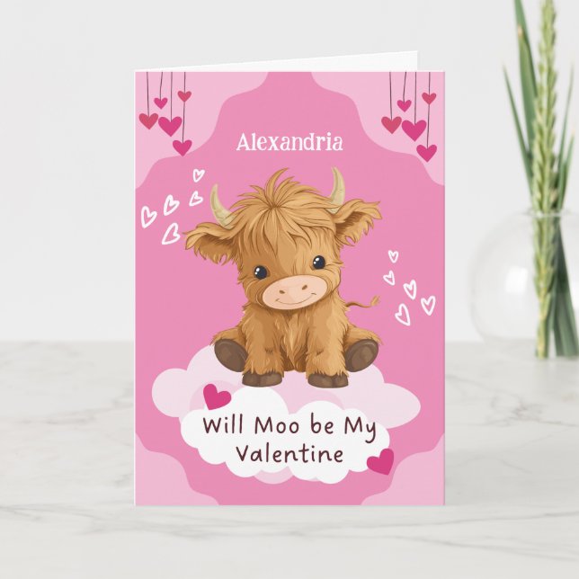 Tarjeta Festiva Cute Moo Highland Cow Valentine (Anverso)