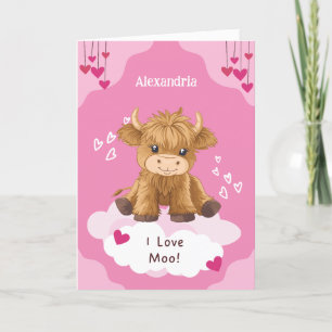 Tarjeta Festiva Cute Moo Highland Cow Valentine