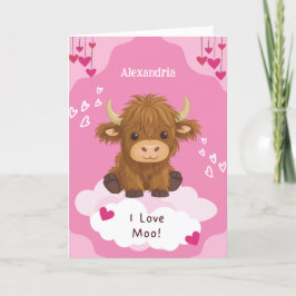 Tarjeta Festiva Cute Moo Vaca Highland de San Valentín