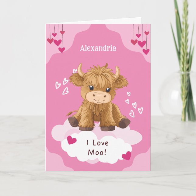 Tarjeta Festiva Cute Moo Vaca Highland Valentine (Anverso)