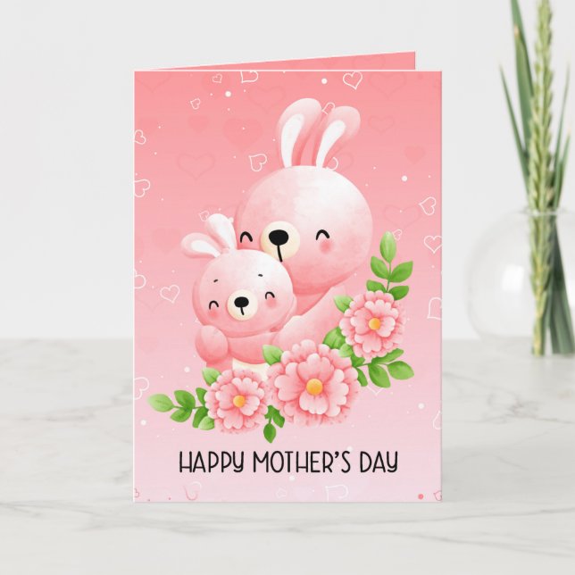 Tarjeta Festiva Cute Mother and Baby Bunny Mother's Day Folded (Anverso)