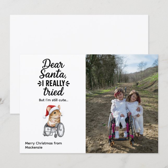 Tarjeta Festiva Cute Mouse in a Wheelchair Inclusive Christmas  (Anverso / Reverso)