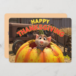 Tarjeta Festiva Cute Mouse in Pumpkin – Happy Thanksgiving Farm