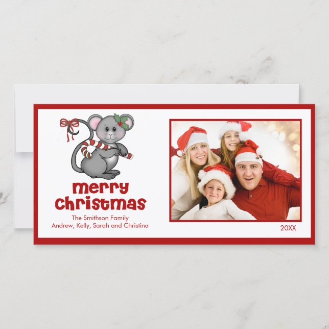 Tarjeta Festiva CUTE Mouse Merry Christmas Family Photo Card (Anverso)