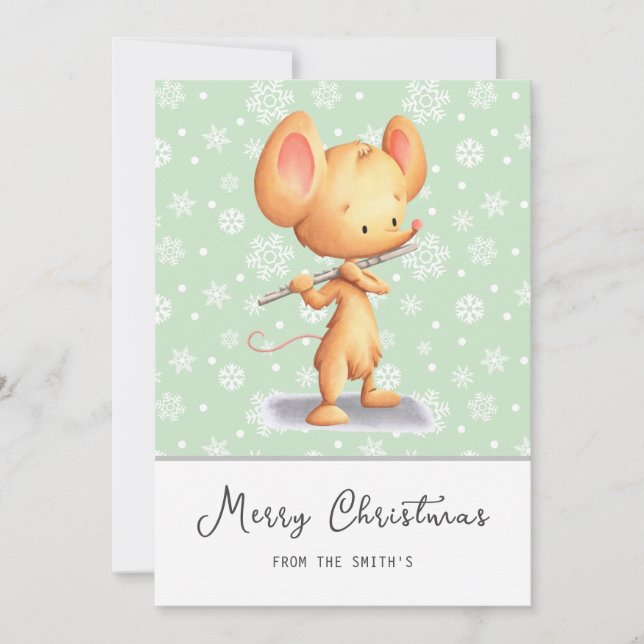 Tarjeta Festiva Cute Mouse Musician Message Merry Christmas  (Anverso)
