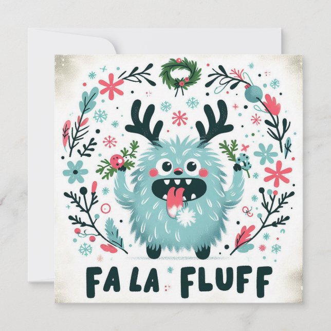 Tarjeta Festiva Cute Navidades: "fa la fluff" (Anverso)