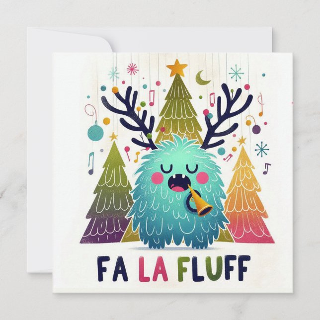 Tarjeta Festiva Cute Navidades: "fa la fluff" (Anverso)