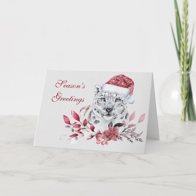 Tarjeta Festiva Cute Navidades Snow Leopard (Anverso)